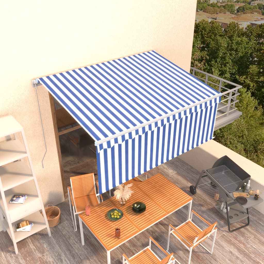 vidaXL Toldo retrátil manual com estore 3x2,5 m azul e branco